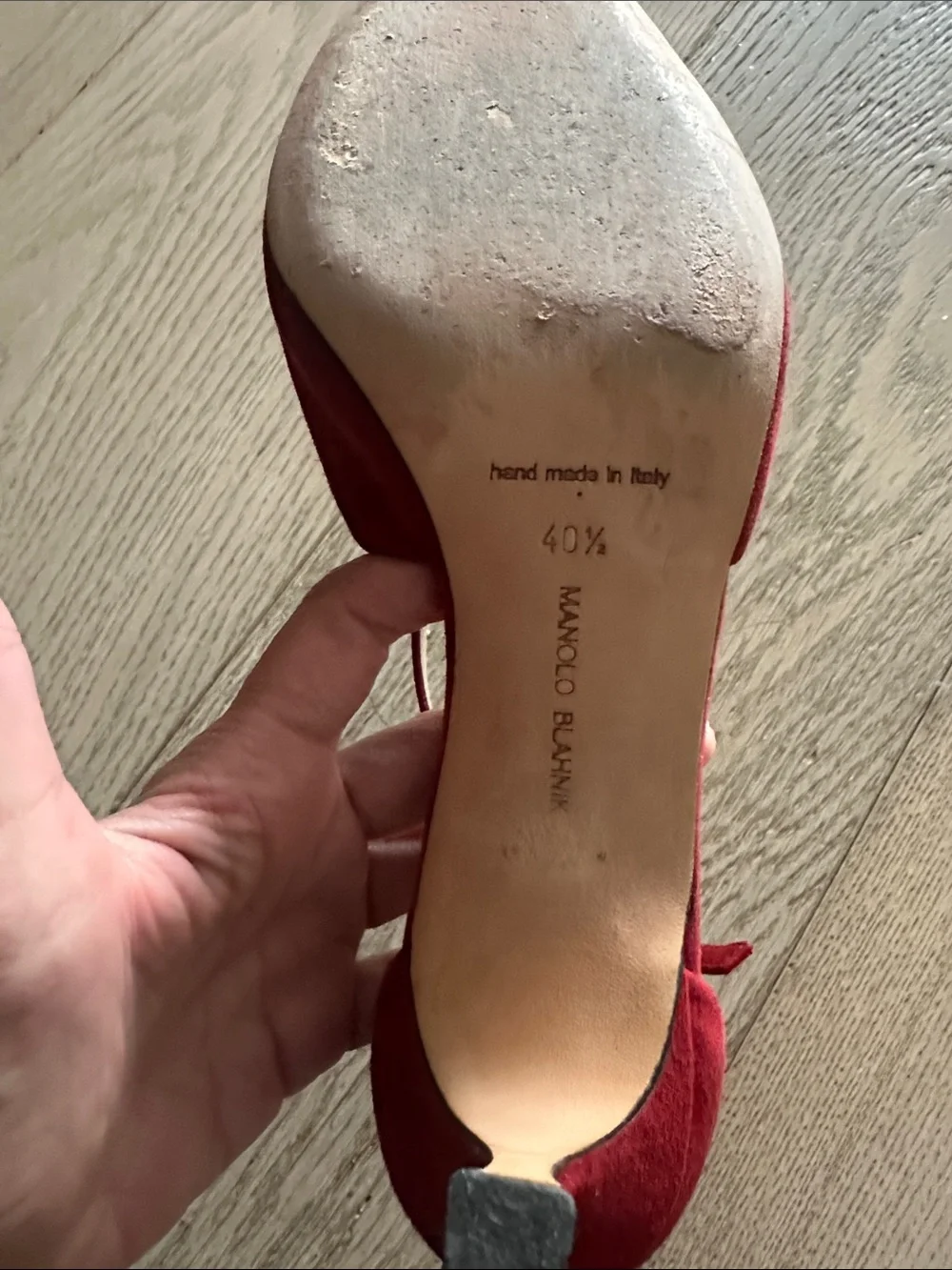 Manolo Blahnik Red Suede Pointed-Toe Strappy Pumps